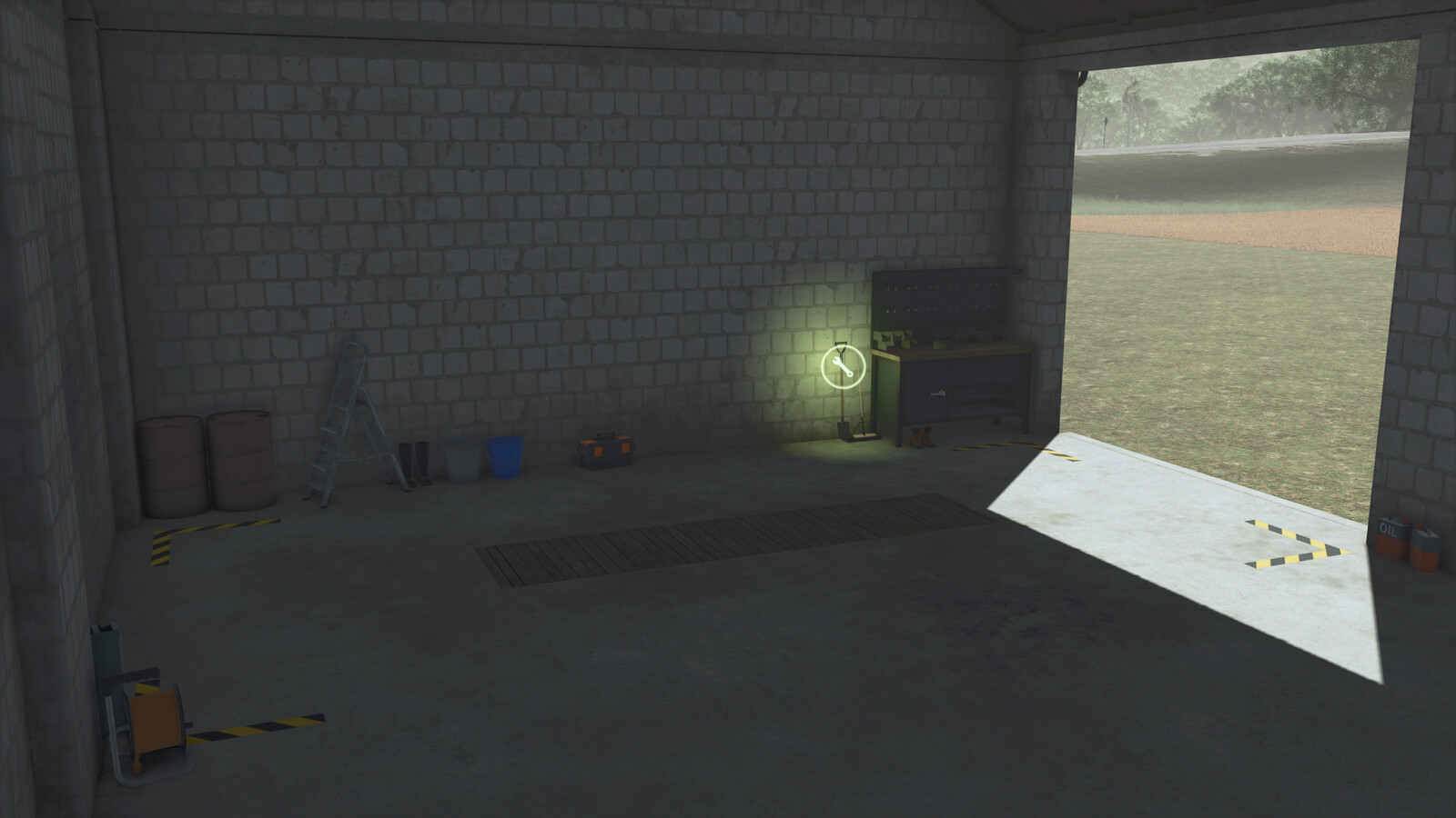 Big Open Garage With Workshop