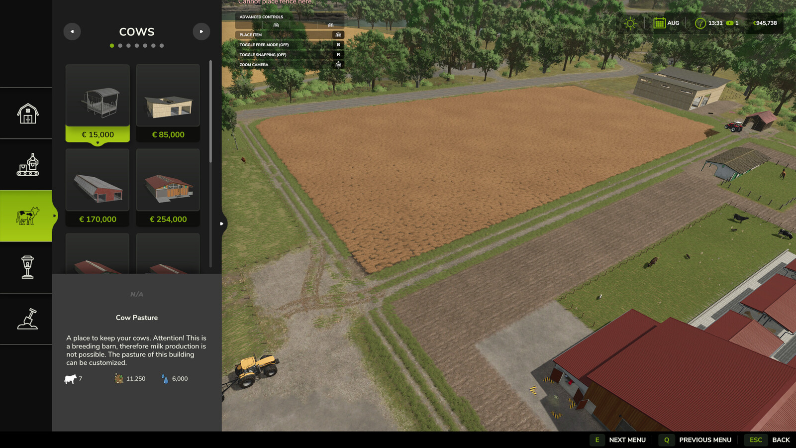 Build Menu: Husbandry Storage Info