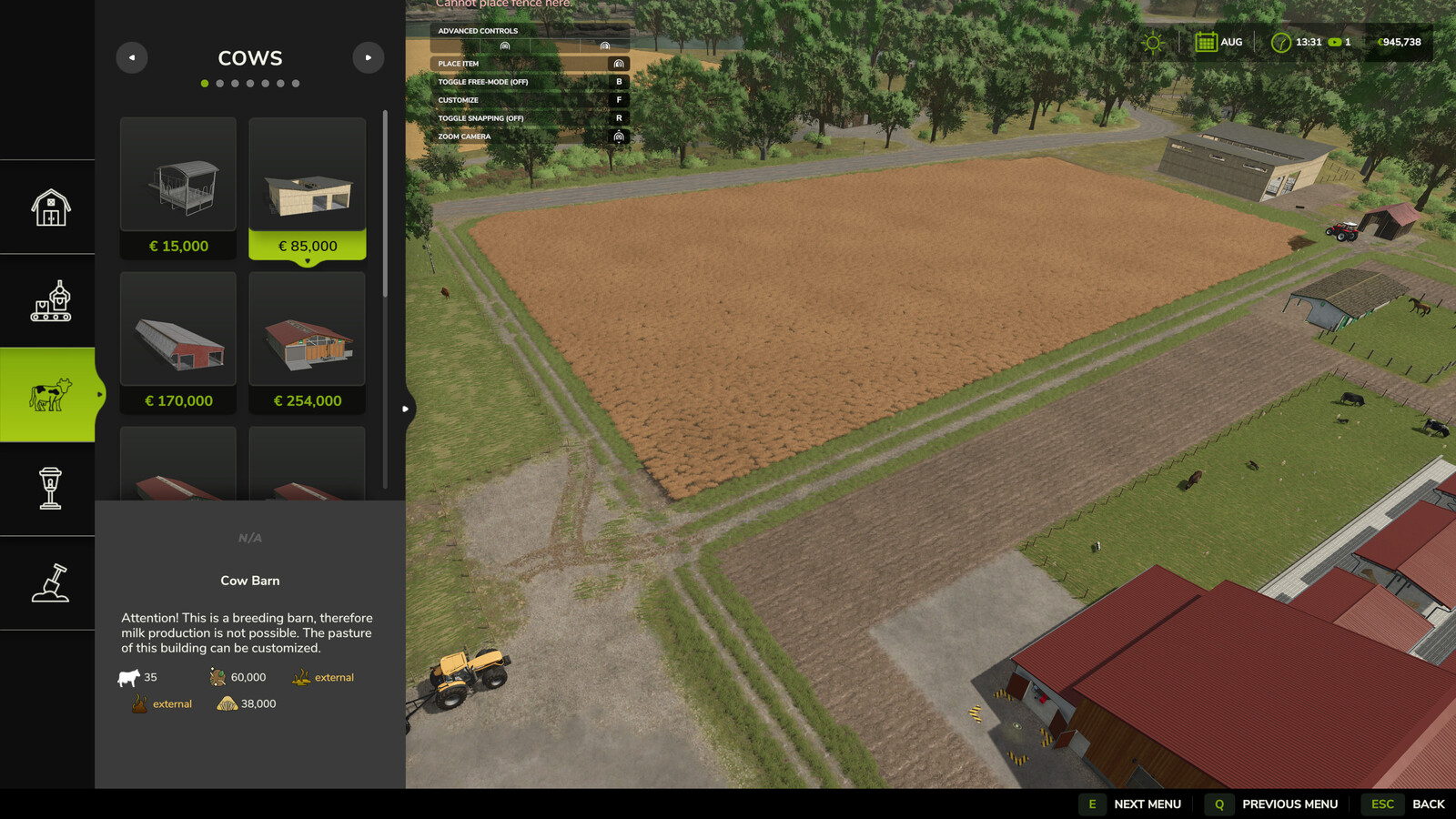 Build Menu: Husbandry Storage Info