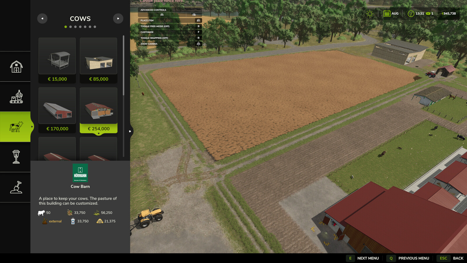 Build Menu: Husbandry Storage Info