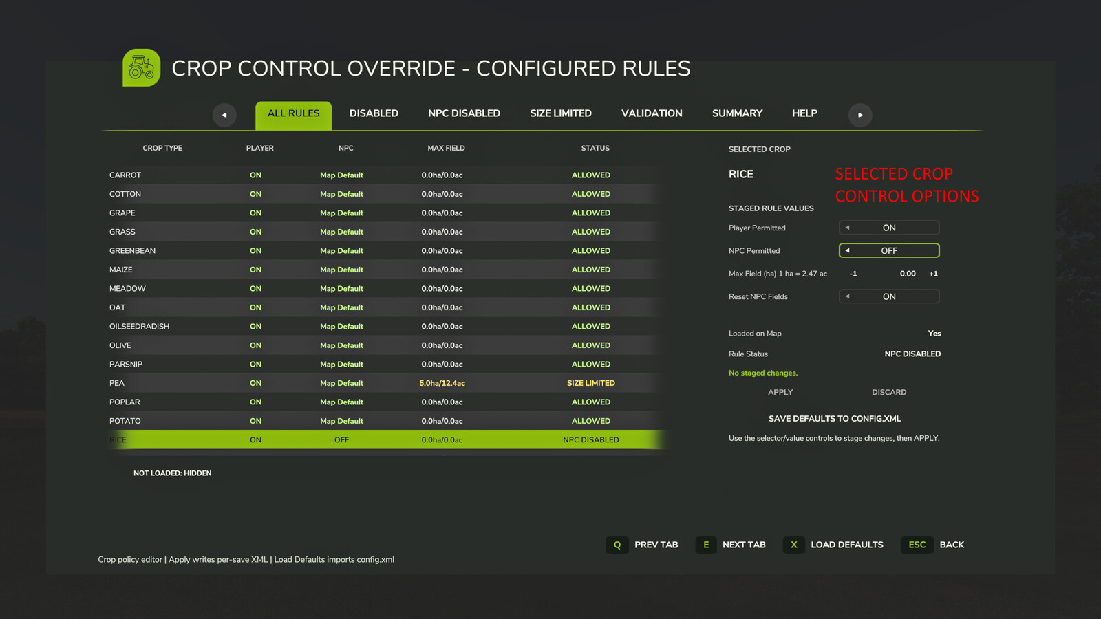 Crop Control Override