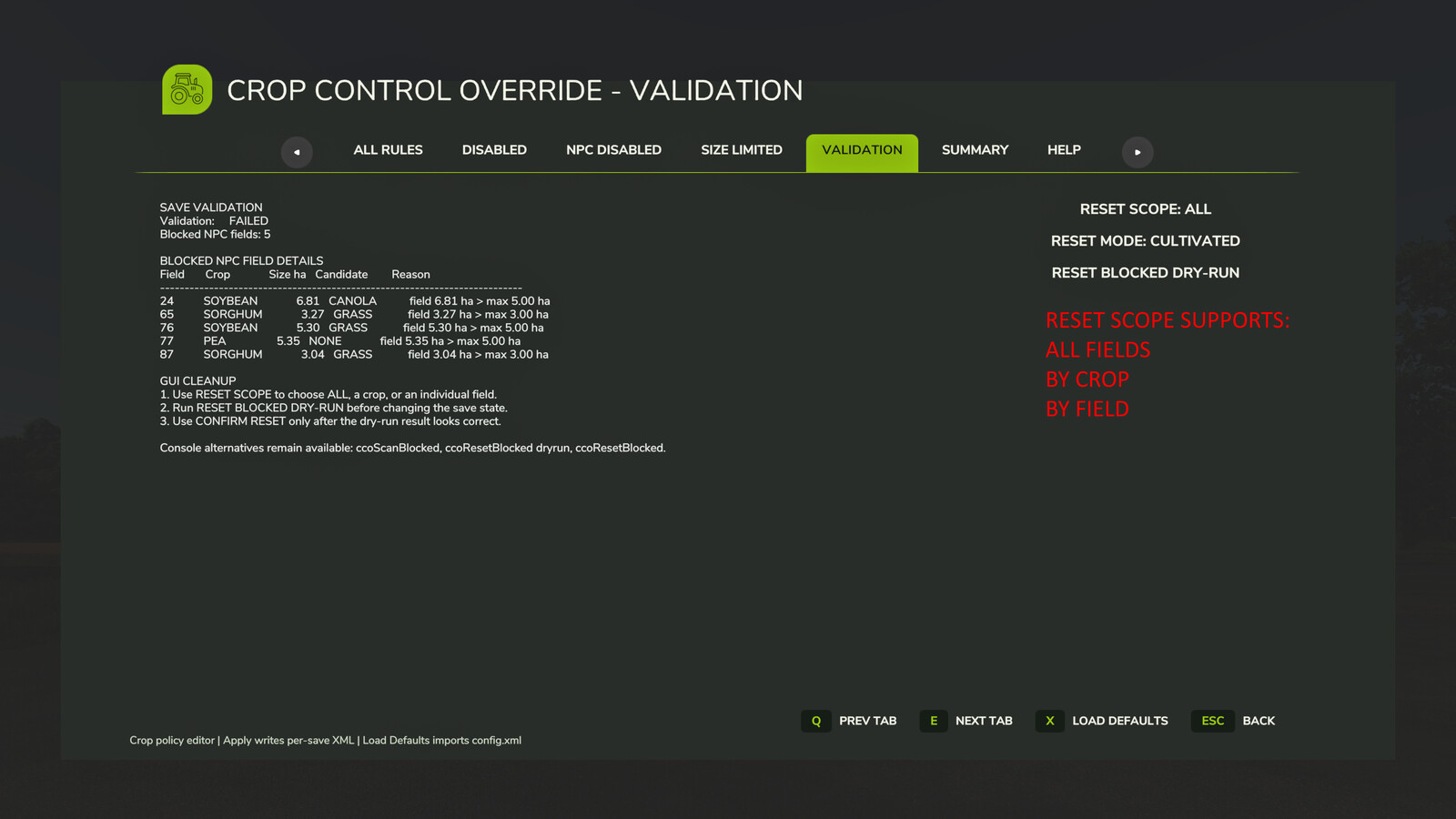 Crop Control Override
