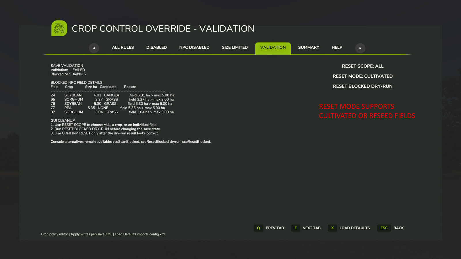 Crop Control Override