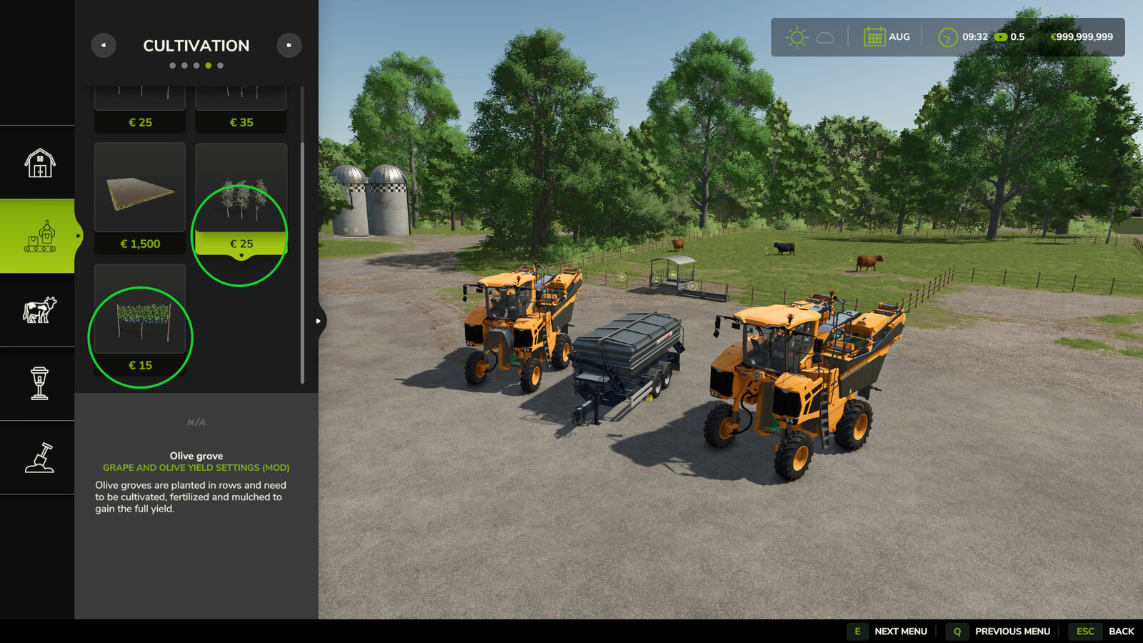 Grape And Olive Yield Settings