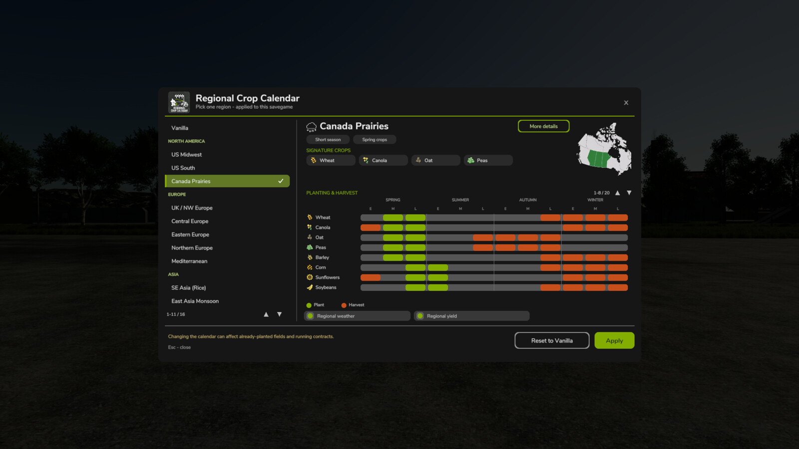 Regional Crop Calendar