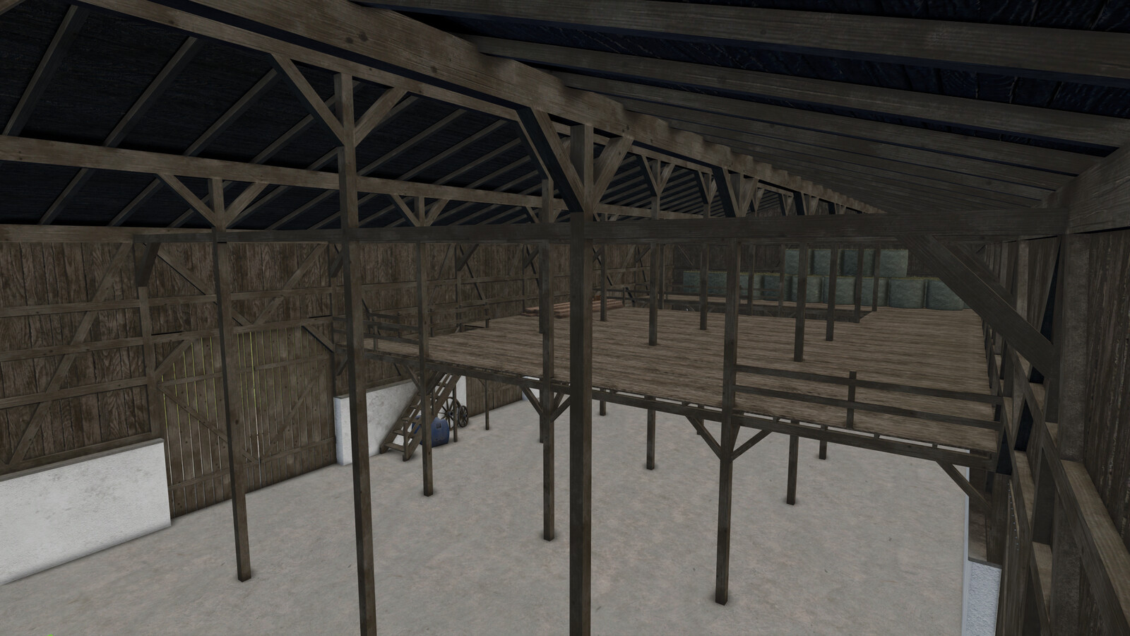 Old Wooden Bavarian Hall With Hayloft